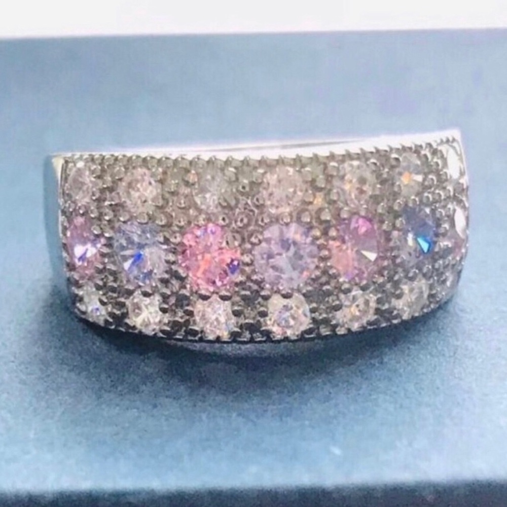 Sterling Silver Pink and Clear Cubic Zirconia Pavé Band